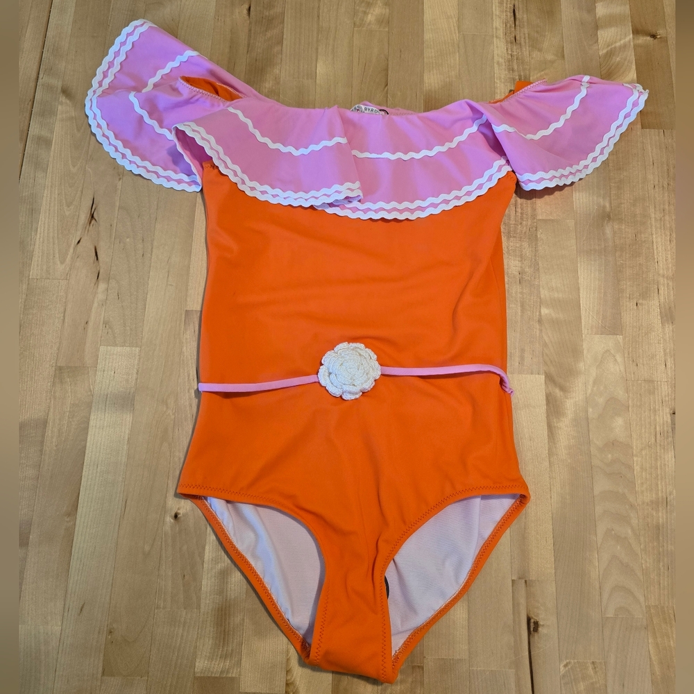 Nessi Byrd Pina Ruffle-Trim Belted Swimsuit Size 12 NWT